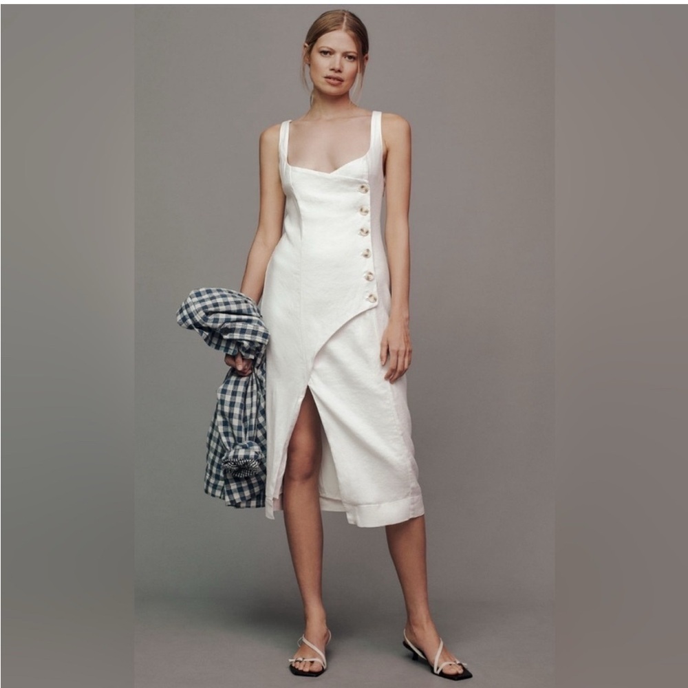 NWT By Anthropologie Sleeveless Square-Neck
Linen Button Wrap Midi Dress